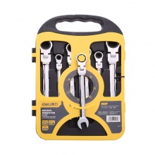 得力(deli)7件套 镜面活头两用棘轮快扳套装(银)DL4107