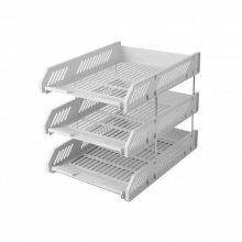 得力(deli)9209三层文件座(浅灰)三层镂空收纳文件座自由拆卸组装文件框